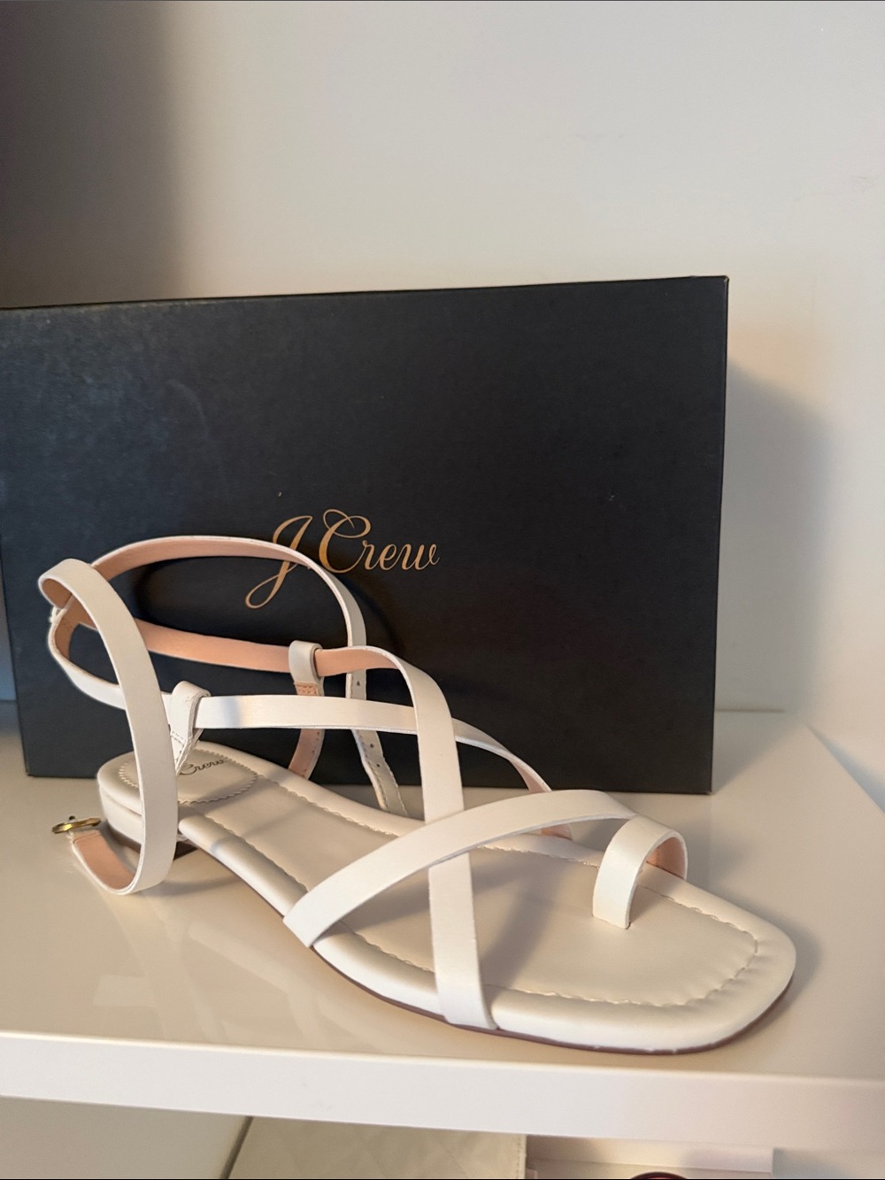 J. Crew White Strappy Leather Flat Sandals